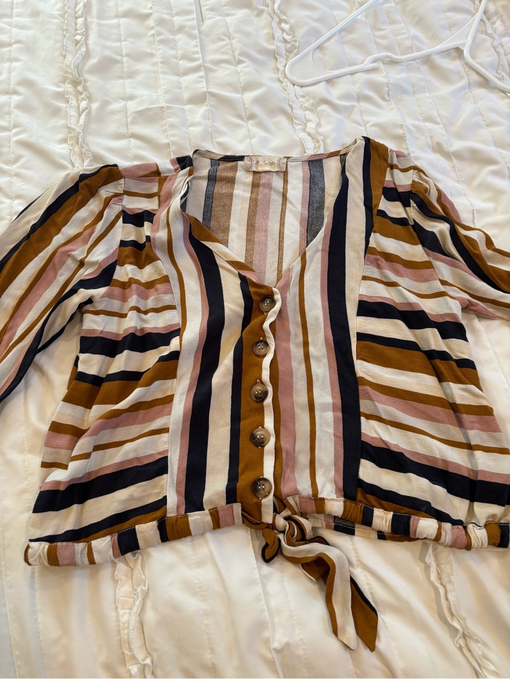 Altar'd State Striped Tie-Front Blouse — Mustard, Pink, Black, Cream